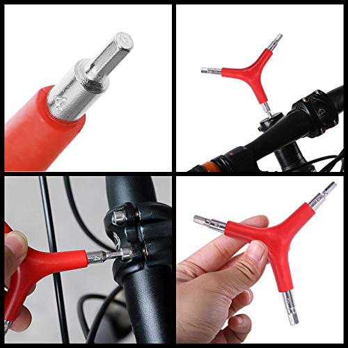 3-Way Hex Wrench Tool for Bicycle Maintenance - Red Handle