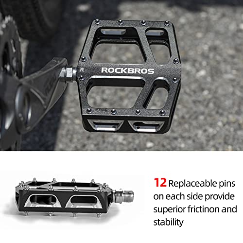 ROCKBROS Aluminum MTB Pedals - Wide Flat Bicycle Platform with Sealed Bearings