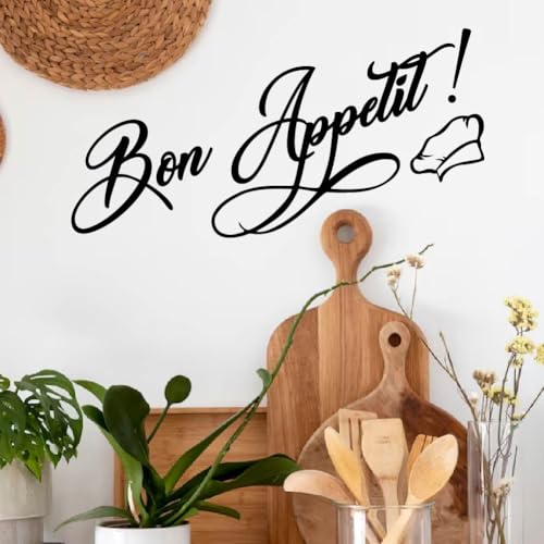 SUPERDANT Bon Appetit Wall Decor Eating Texts Wall Sticker Restaurant Wall Decals Vinyl Art Decor Eating Texts Peel and Stick Decals for Restaurant Dining Room Kitchen Large Decor