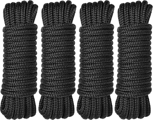 PACTHSD 4 Pack Dock Lines 3/8 x 25 ft Double Braided Nylon Boat Ropes with 12" Eyelet