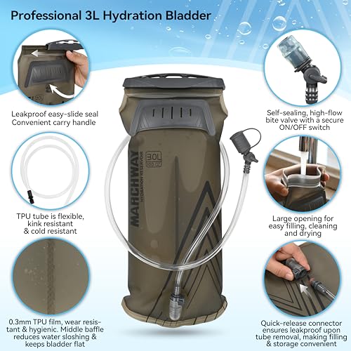MARCHWAY Black Ultralight Hydration Backpack 3L Water Bladder for Cycling Hiking