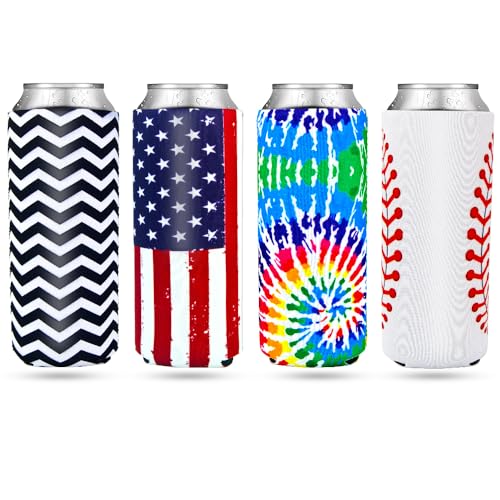 12oz Slim Beer Can Cooler Sleeves - 4 Pack Neoprene Insulators