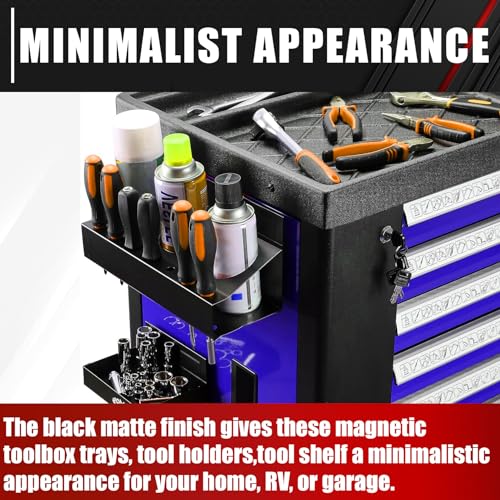 C&T 4-Piece Magnetic Toolbox Shelf, Tray and Holder Set, Magnetic Toolbox Tray Set, Tool Box for Cabinet Side Shelf Storage Van Workshop, Tool Organization and Storage