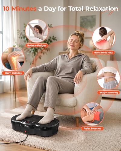 HTM Black Vibration Plate Exercise Machine with 9 Modes & 120 Speeds for Home Fitness