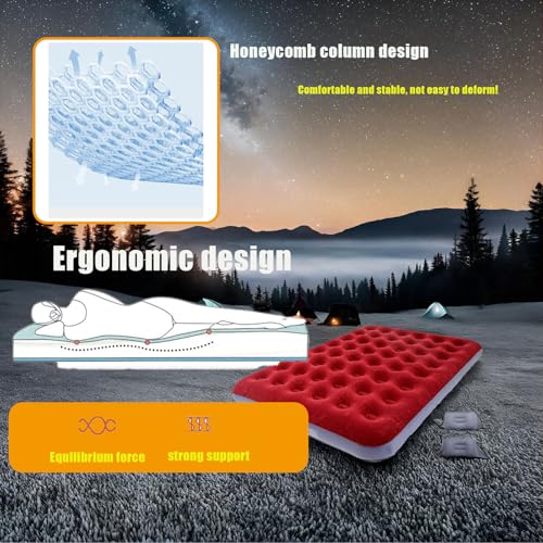 Onirii Queen Size Double Camping Air Mattress with Air Pump - Red Grey