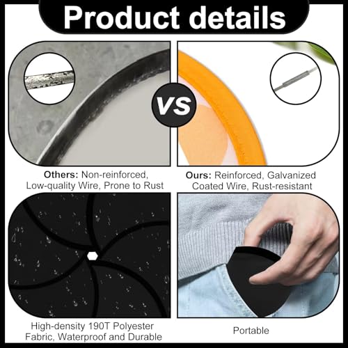 Foldable Flying Disc Fan with Pocket - 9.8 Inch Black Collapsible Toy
