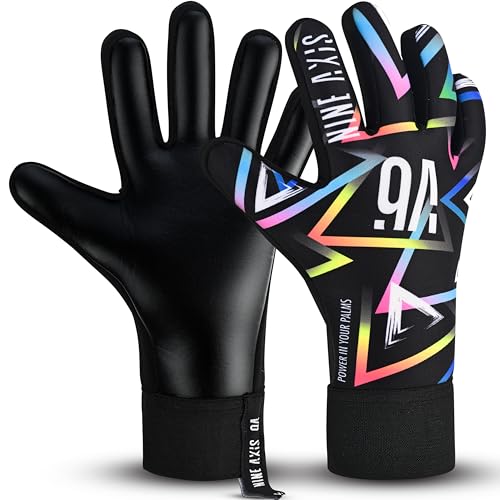 Nine Axis Kids Soccer Goalie Gloves Black, Size 5 (9-12 years) Youth