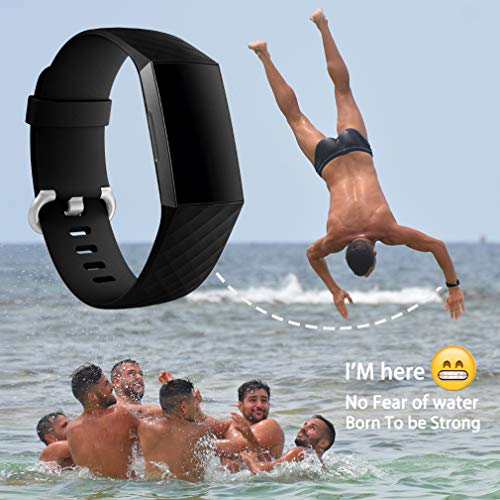 Waterproof Replacement Watch Strap for Fitbit Charge 3/4 - Large Black