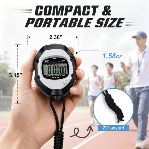 Digital Stopwatch Timer with Large Display, Alarm & Chime - Black