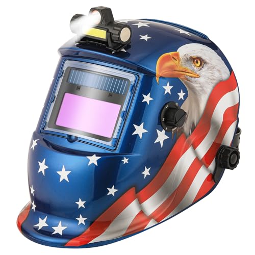 WR01A Welding Helmet Auto Darkening with LED Light True Color Solar Powered Welder Hood with Adjustable Shade Range 4/9-13 for Mig Tig Arc Welding Mask (Blue Eagle II)
