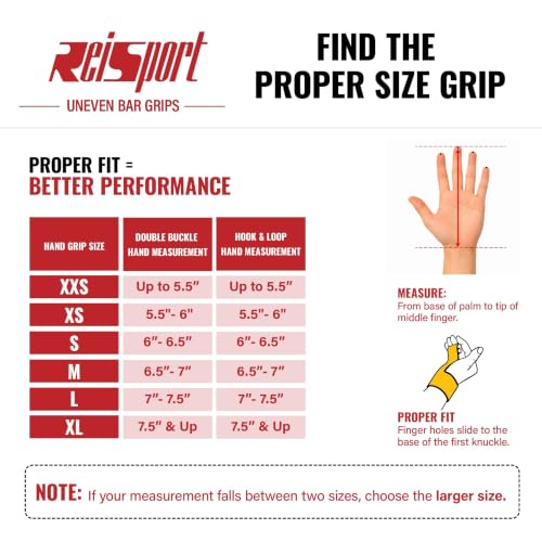 Reisport Women's Double Buckle X-Large Uneven Bar Gymnastics Grip - Durable Leather Hand Support