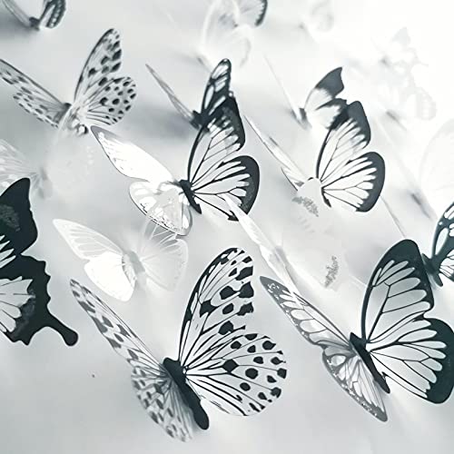 90PCS, 3D Butterfly Wall Decor,Decorative Butterflies for Decals,Black Decor Party Birthday Wedding Decoration Stickers for DIY Bedroom Living Room