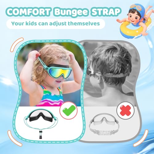 Aegend Aqua & Black Kids Swim Goggles with Bungee Strap – No Leaking Anti-Fog, Small (Ages 6-14)
