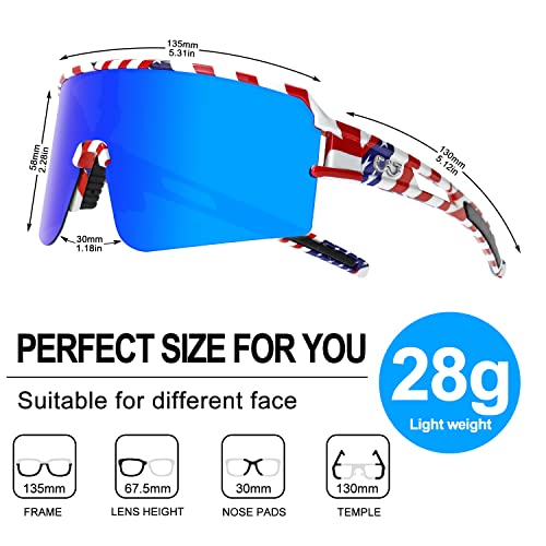 Polarized Sports Sunglasses with UV400 Protection - Flag & Blue Lens