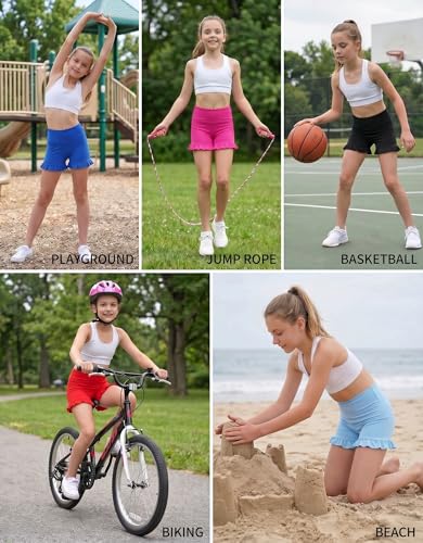 High Waisted Girls Athletic Shorts - Black, 7-8 Years