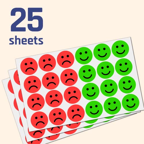 Happy/Sad Smile Face Emotion Stickers - 600 Pack, Red & Green