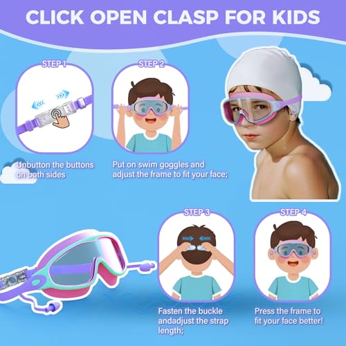 3 Pack Swimming Goggles, Kid Goggles with Earplugs Large Frame
