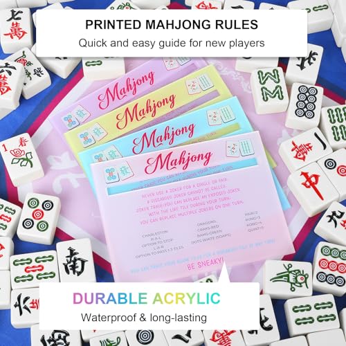KUIRAN Mahjong Line Finder 4-Pack – 4 Color Sets (Blue, Purple, Pink, Yellow) Acrylic Rule Card Helpers