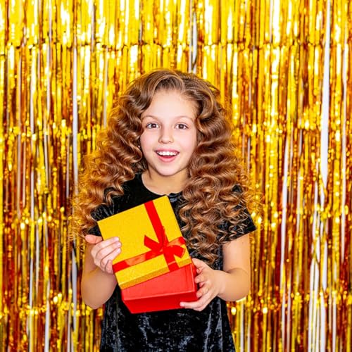 Gold Foil Fringe Backdrop - 2 Pack Tinsel Streamers for Party Decorations