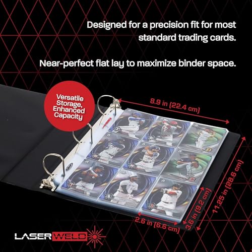 BCW LaserWeld 9-Pocket Trading Card Binder Pages - 100 Pack, Ultra Flat