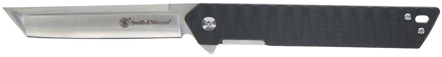 Smith & Wesson 24/7 8.25in Stainless Steel Ultra-Glide Folding Knife with 3.5in Tanto Blade and G10 Handle for Outdoor, Tactical, Survival and EDC,Black