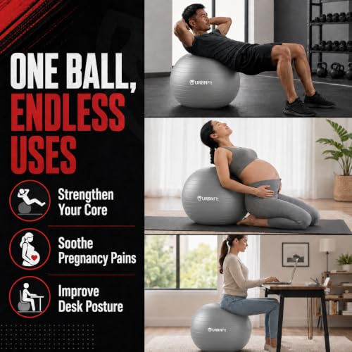 URBNFit 20" Silver Anti-Burst Yoga Ball for Exercise, Pregnancy & Posture