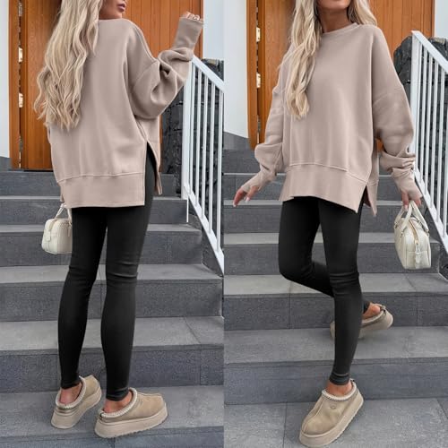 ANRABESS Women's Oversized Sweatshirt with Thumbholes - Fall Outfit, Medium Light Khaki