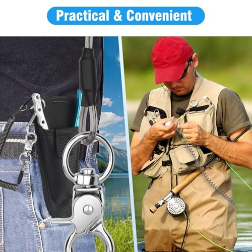 TSV Black Retractable Fishing Lanyards 10-Pack with Carabiners & Keychains for Kayak & Outdoor Use