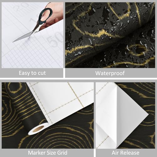 WESTICK Black/Gold Wood Contact Paper for Counter Top Peel and Stick Waterproof Wood Wallpaper Self Adhesive Vintage Wooden Grain Contact Paper for Countertops Kitchen Cabinets and Drawers 15.8" x 80"