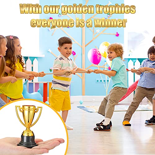 Mini Trophy Cups - 3 Pcs Gold Plastic Award Trophies for Kids & Adults
