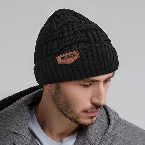 Loritta Men's Thick Warm Slouchy Beanie Skull Cap 2-Pack, One Size, Black & Gray