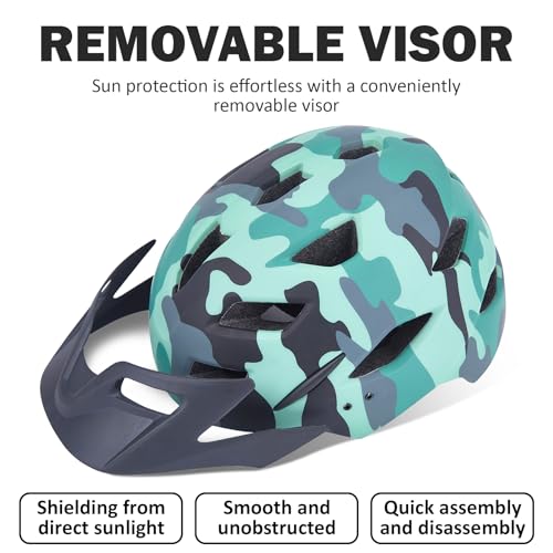 Kids Bike Helmet with LED Light, Camouflage Green, 50-57cm, Toddler & Youth