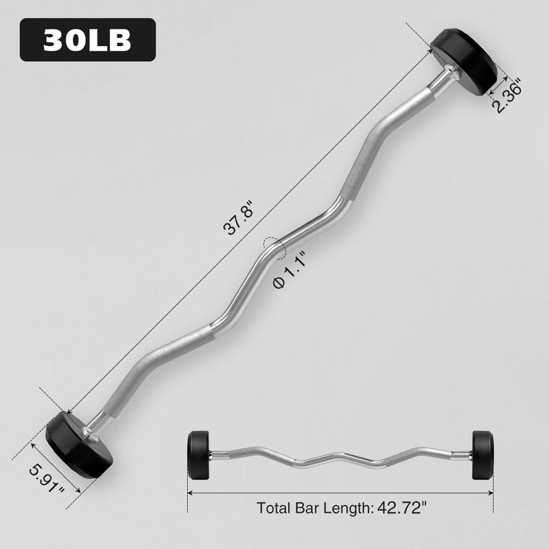 Rubber Coated Fixed Barbell, Pre-Loaded Weights EZ Curl Solid Steel Barbells, Weighted Bar for Weightlifting Exercise, Bodybuilding, Strength Training, Squat Rack & Bench Press, 20lb