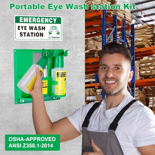 Portable Eyewash Station OSHA-Approved - Upgraded Emergency Eye Wash Bottles Flush Kit Clean Both Eyes Simultaneously Wall Mounted 16oz £¨No Solution£©
