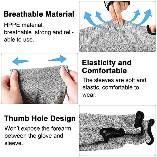 JaGely 6 Pairs Level 5 Cut Resistant Sleeves with Thumb Hole 18 Inches Arm Protection Sleeve Farmer Gardening (Black, Gray)