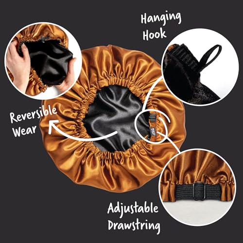 Reversible Satin Adjustable Bonnet - XL Black & Brown