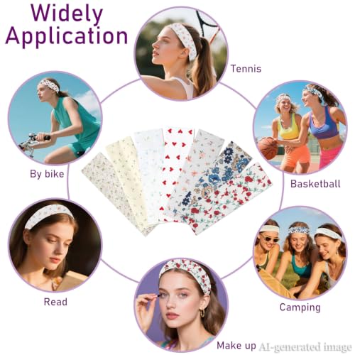 Floral Headbands for Women - 7 Pack Non-Slip Cotton Hair Bands