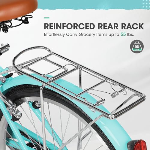 24 Inch Green Beach Cruiser Bike - High Carbon Steel Frame