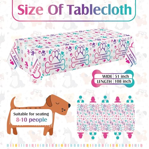 Newwiee Pink Series Paw Print Tablecloths 3-Piece, Disposable Plastic 108 x 51 in