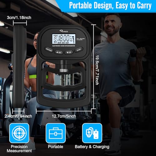 Ryaco Grip Strength Tester 396lb/180kg Hand Dynamometer with LCD Display