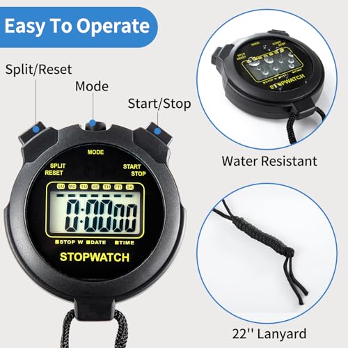 Digital Stopwatch Timer with Large Display - 2 Pack Black