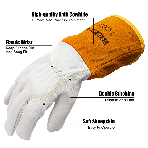 BEETRO Working Gloves 5 Pairs, Tig Welding Cowhide Split Leather, Heat/Fire Resistant BBQ/Warehouse/Heavy Duty/Animal Handling Glove, Extremely Soft and Flexible
