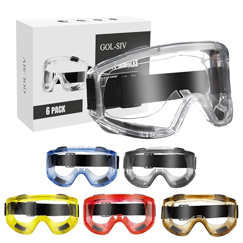 6 Pack Safety Goggles, ANSI Z87.1 Anti-Fog Lab Goggles, Adjustable Protective Eye Protection for Men