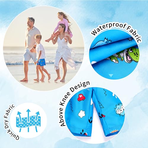 Boys Swim Trunks - Quick-Dry Board Shorts 4-5T Blue Dinosaur