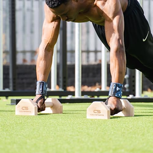 Wood Parallettes Push Up Bars - Cherry Wood with Wrist Wraps