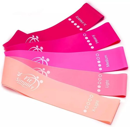 Fit Simplify Resistance Loop Exercise Bands - Set of 5 with Instruction Guide & Carry Bag