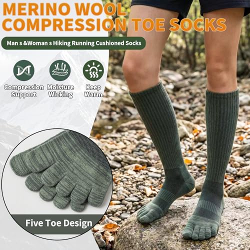ORVYTHA Merino Wool Compression Toe Socks for Men Women Large Dark 15-20mmHg Hiking