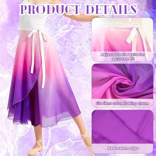 Baisdan Women's Ballet Skirt - Flowing Wrap Dance Skirt for Girls and Women, White-Pink-Purple
