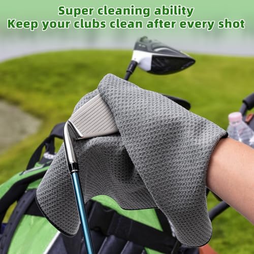 3 Pack Microfiber Golf Towels, 16x16 Waffle Weave with Clip - Blue/Black/Gray