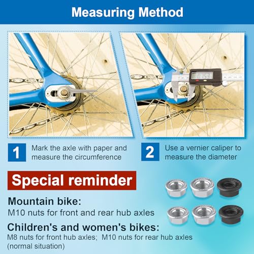 6-Piece Bicycle Wheel Axle Nut Set - M8, M9.5, M10